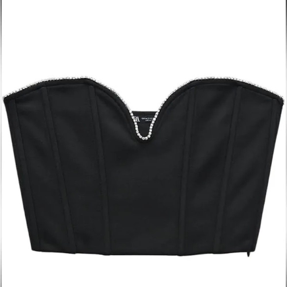 Black Strapless Corset Top with Silver Accents